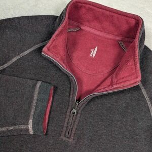 Johnnie O Sweatshirt Mens Large Gray Reversible 1/4 Zip Pullover Burgundy